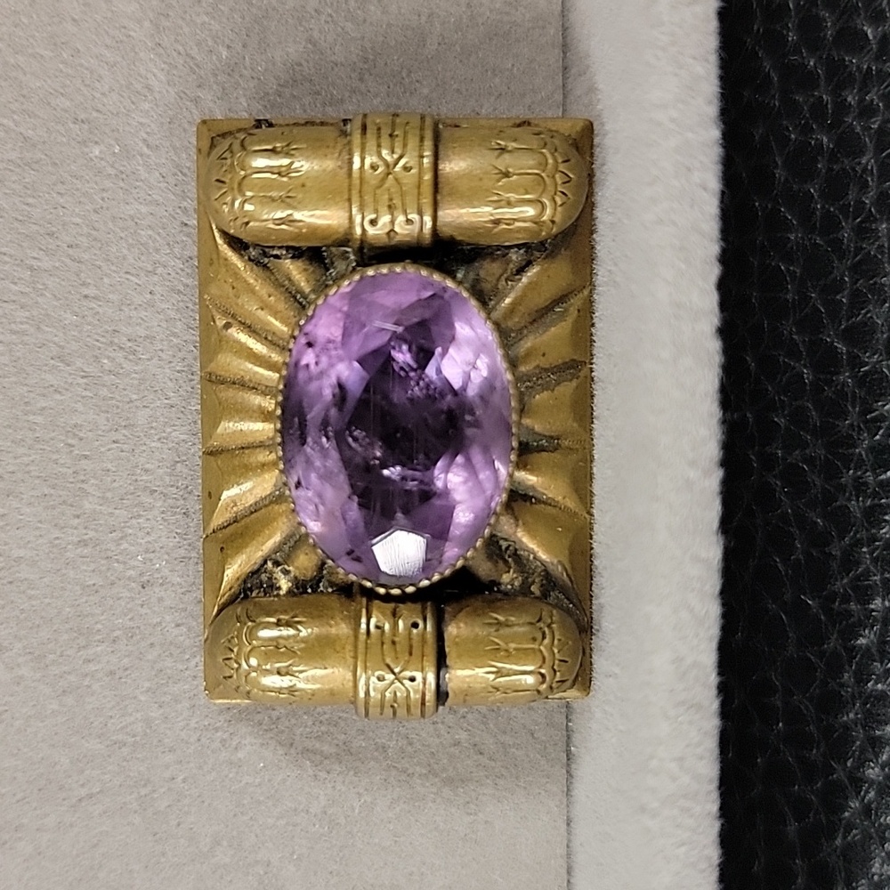 Vintage Victorian Genuine Amethyst Brass Brooch - Picture 1 of 4